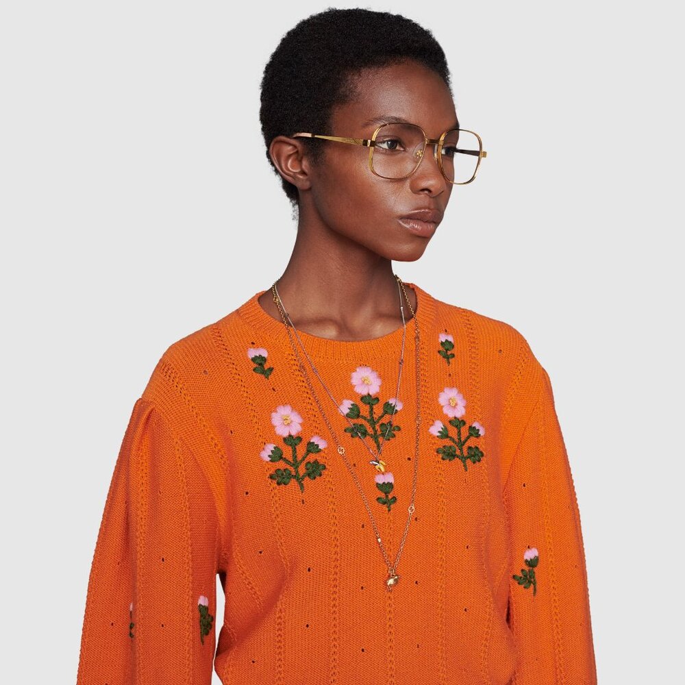 GUCCI SWEATER ORANGE WOOL BLEND FLORAL EMBROIDERED JUMPER sz XS EXTRA SMALL - Picture 3 of 16